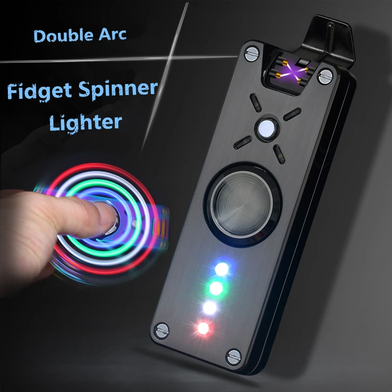 

New Fidget Spinner Lighter Dual Arc USB Electronic Lighter LED Light Marquee Design Windproof Double Arc Cigarette Smoking Tool