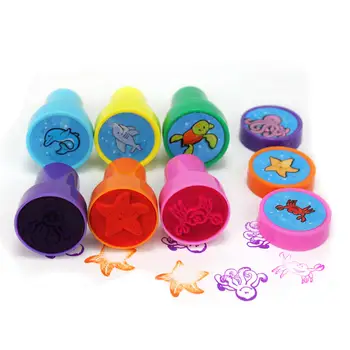 

6pcs Cute Mini Ocean Animals Design Round Stamps for DIY Handmade Scrapbooking Craft Self-Inking Stampers Kids Children Toys