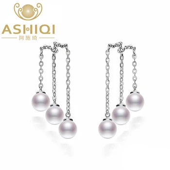 

ASHIQI Perfectly round Natural Freshwater Pearl Earing 100% Real pure 925 sterling silver Earrings For Women