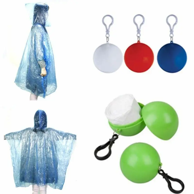 

Unisex Raincoat Disposable Rain Jacket Poncho Rainwear W/ Keyring Ball Practical Portable Raincoats