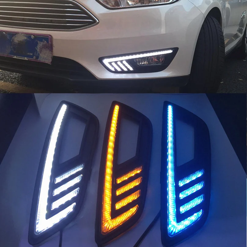 

Car Flashing 2pcs For Ford Focus 3 2015 2016 2017 2018 LED DRL Daytime Running Lights Daylight Waterproof Fog Head white Lamp