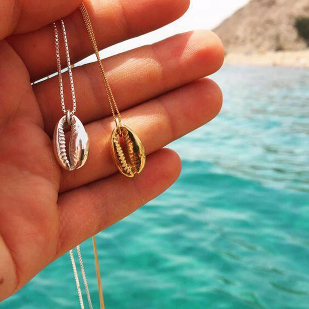 

2019 New Arrival 1Pc Boho Beach Sea Shell Cowrie Pendant Gold Color Plated Chain Necklace Jewelry Gifts for Women