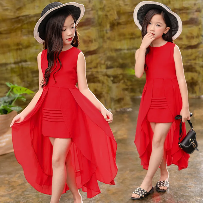 

New Summer Girl Chiffon Dresses Short Front and Back Long Children's Princess Skirt Girl Skirt vest Beach Skirt