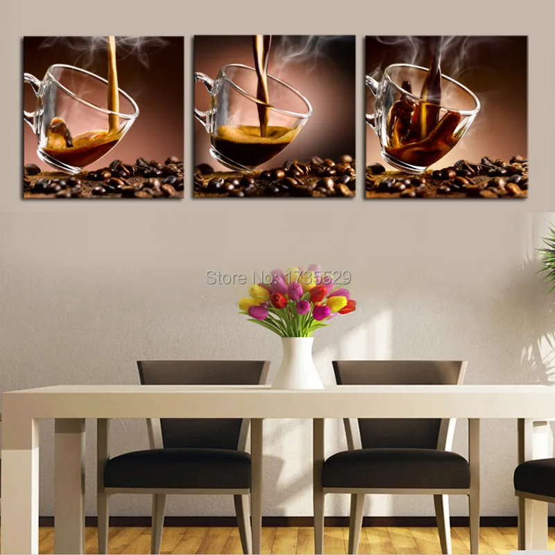 3 panel large modernos cuadros murales taza de café caliente de la ... 3 panel large modernos cuadros murales taza de café caliente de la ...