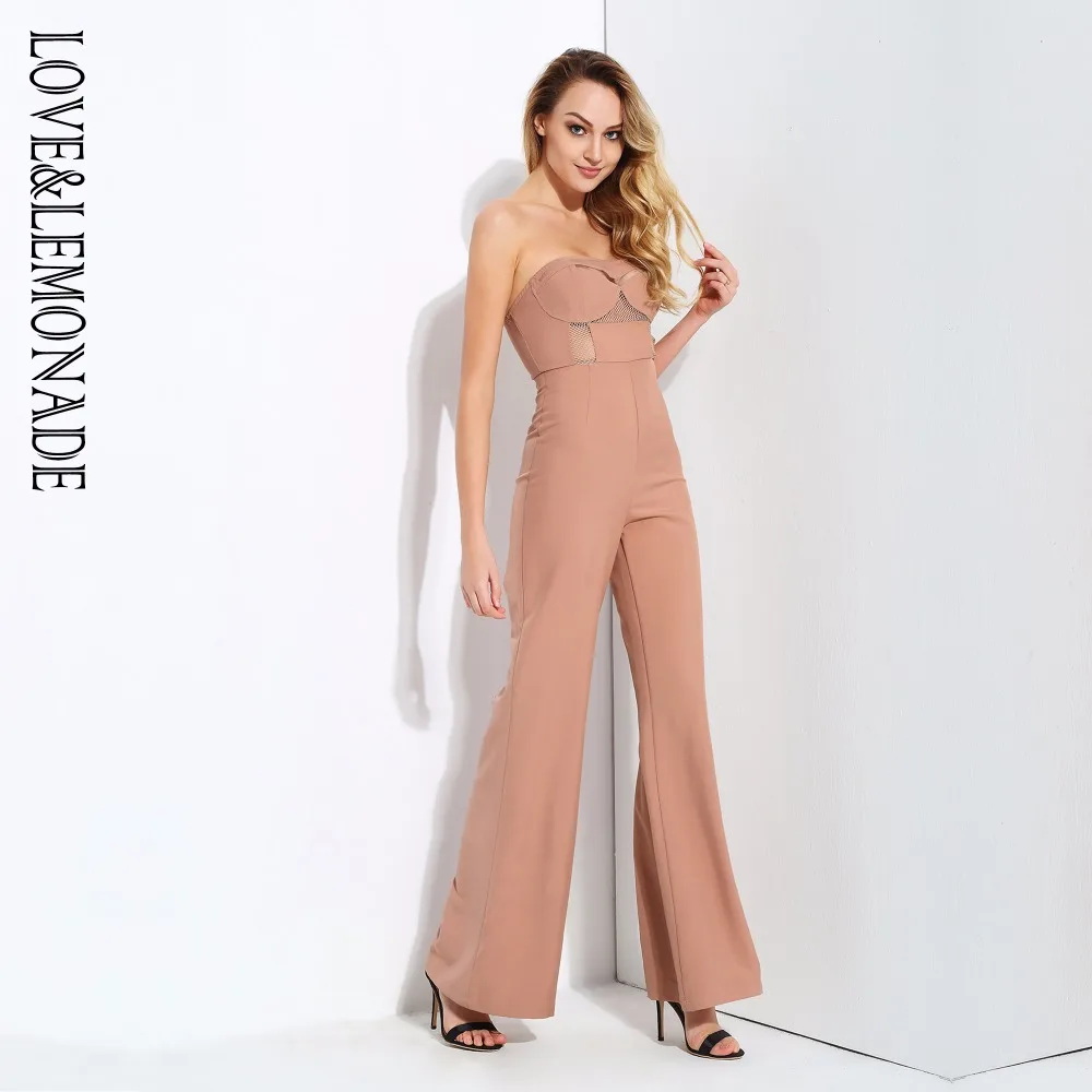 

Love&Lemonade Nude Mesh Stitching High Waist Speaker Modeling Jumpsuit LM0909