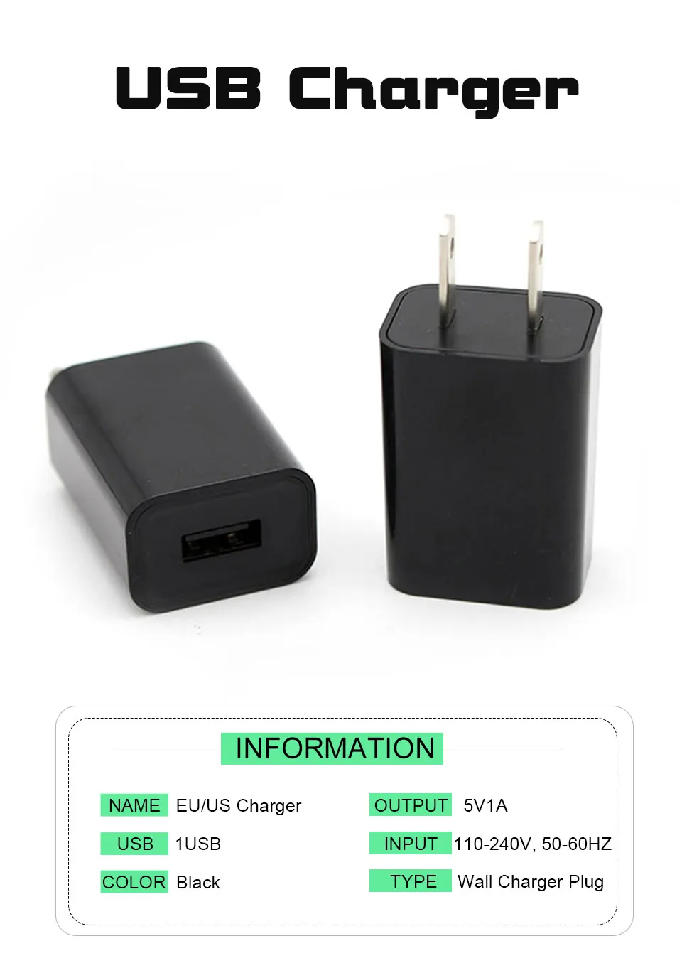 1PC EU US USB Wall Phone Charger Plug Micro USB Power Adapter 5V1A AC 100V-240V Black 1 usb Multifunction Adaptor Charging (5)