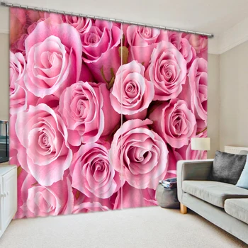 

Rose Modern Luxury 3D Window Curtains Drapes For Women Bed room Living room Window Curtain Wedding Decorative Wall Tapestry
