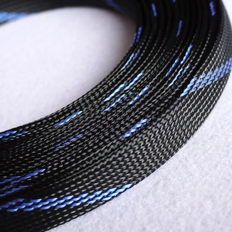 Черный синий ПЭТ Плетеный провод рукав 3 4 6 8 10 12 16 18 20 25 мм плотный изоляционный кабель высокой плотности защита расширяемый цветной - Цвет: Black Blue