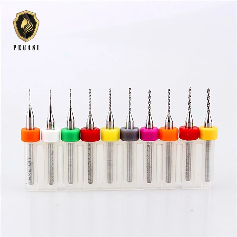 

PEGASI 10Pcs/set 0.3mm-1.2mm Micro Mini Twist Drill Bit Kit Bits Set Circuit Board CarbideEngraving Dremel Accessories