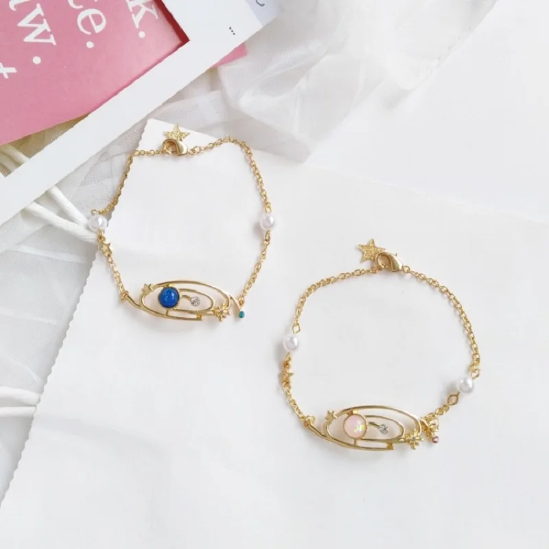 

New creative eye design beautiful metal spiral chain hand jewelry cute girl pearl star bracelet