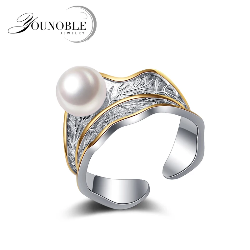 

Genuine 925 sterling silver open ring women,nice natural freshwater round pearl ring girl gift