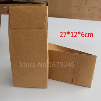 

27*12*6cmKraft paper bags Hand food packaging bag gift bags Cookies Walnut dry fruit upright stand box 50piece\lot