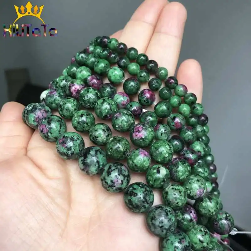 Natural Epidote Zoisite Stone Beads Smooth Round Loose Beads For Jewelry Making DIY Bracelet Necklace 15”Strand 6/8/10/12mm
