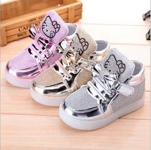 Children’s Shoes 2016 New Spring Cartoon Rhinestone Led Shoes Girls Princess Fashion Sports Shoes With Light EU 21-30 For Kids