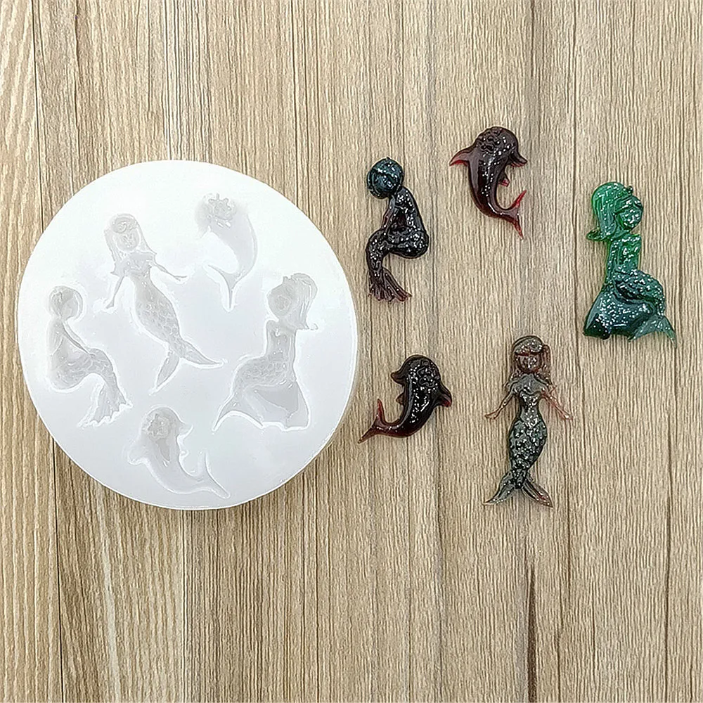 

Lovely Cartoon Mermaid Pendant Shape DIY Epoxy Resin Jewelry Mold Transparent Silicone Mould Chocolate Fondant Cake Baking Tools