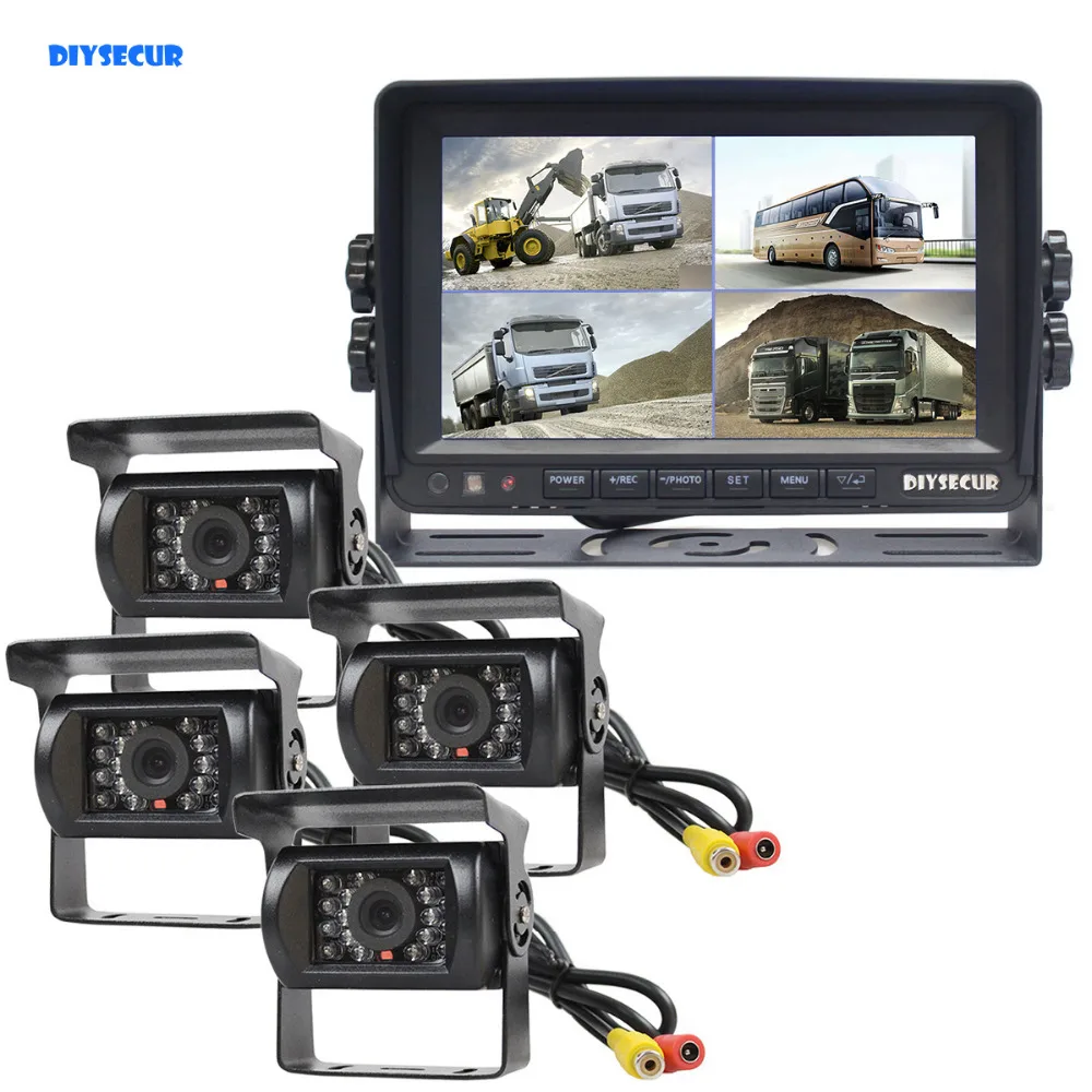 

DIYSECUR Video Recording 7inch 4 Split QUAD Rear View Monitor Car Monitor + 4 x CCD IR Night Vision Rear View Camera