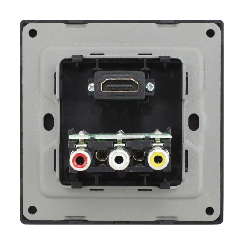Black HDMI+RCA Wall Outlet Quality Audio Video AV Faceplate Panel 86x86mm For HDTV DVD Projector