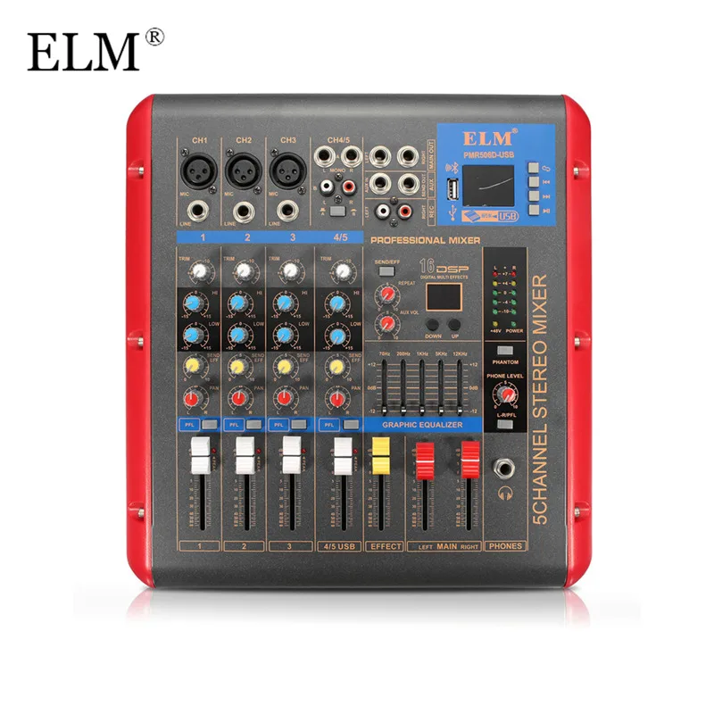 

ELM Professional Bluetooth 4 Channel Karaoke Audio Mixer Amplifier Stage Microphone Sound Mixing Console With USB 48V Phantom