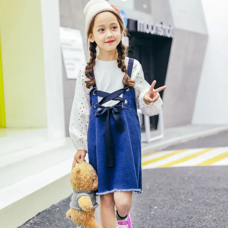 2018 Spring Denim Jeans Dress for Big Little Girls Sisters Matching Clothes Shcool Teens Overalls Age 45678910 11 12 Years Old | Детская