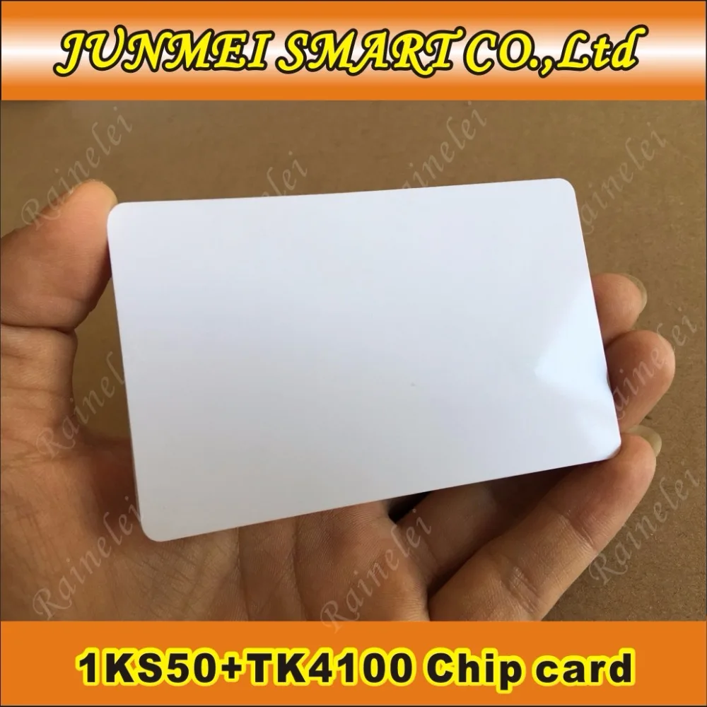 

100pcs Free shipping Dual Chip RFID F08 13.56 Mhz and TK4100 125 kHz ID blank card Readable Writable Rewrite Card