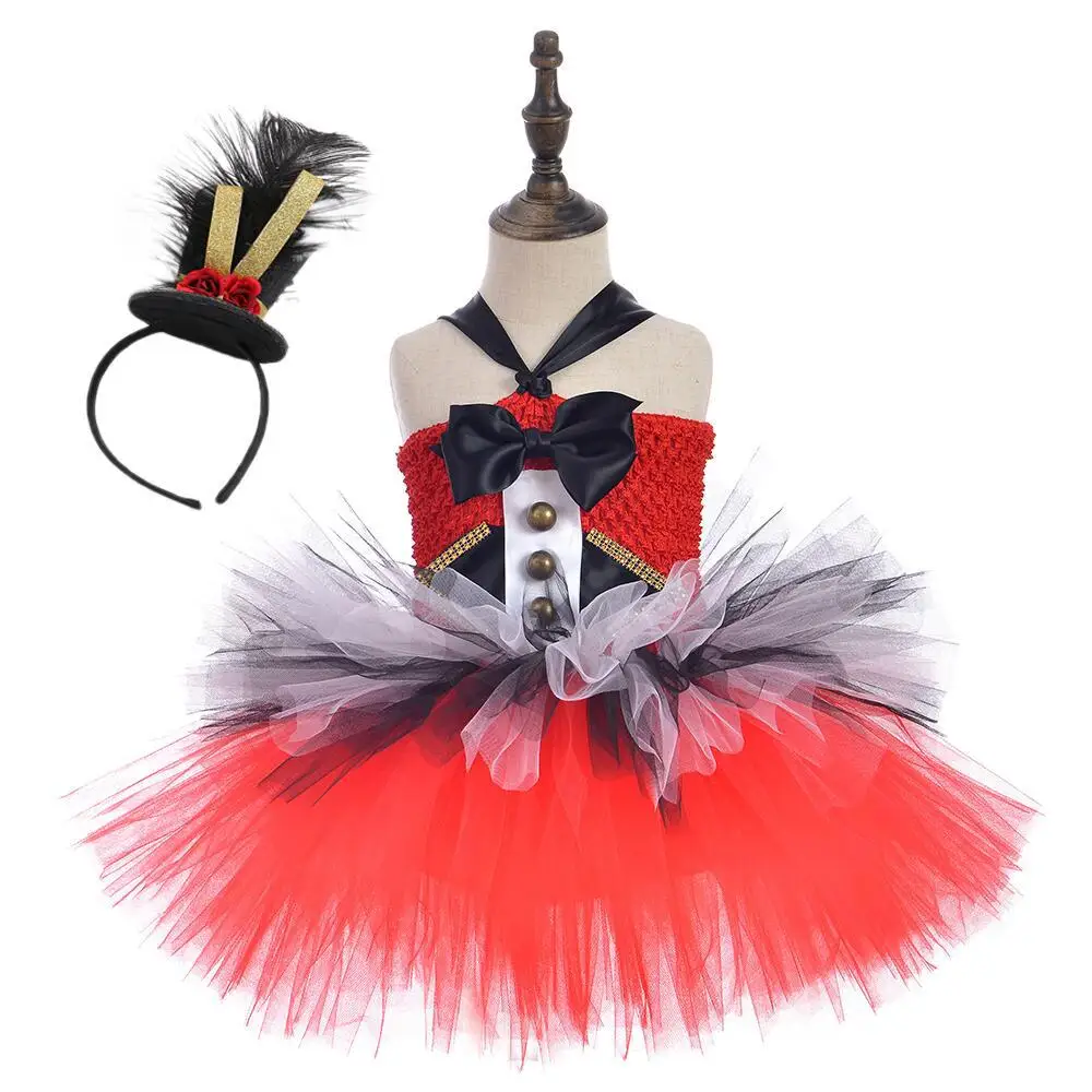 

Circus Ringmaster Girls Tutu Dress Red and Black White Girls Birthday Party Dress Kids Christmas Halloween Fancy Dress Costumes