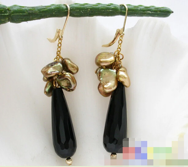 

Hot sell Noble- hot sell new - free shipping 12275 black drip agate keshi pearl dangle earring