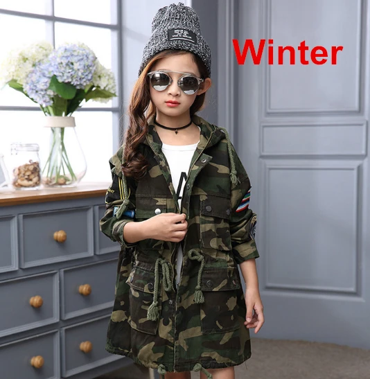 Осенне-зимний плащ для девочек детская одежда зимние пальто и куртки для девочек камуфляж с капюшоном - Цвет: Winter