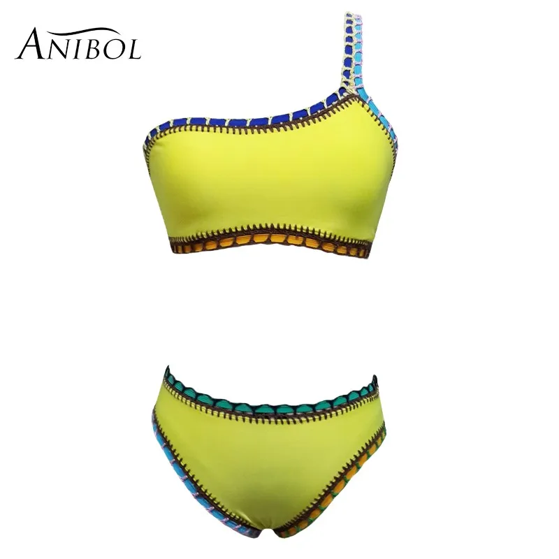 Anibol 2018 Single Shoulder Crochet Bikini Sexy Brazilian Women Swimwear High Quality Hand Knitted Girls Swimsuit Anibol 2018 Single Shoulder Crochet Bikini Sexy Brazilian Women Swimwear High Quality Hand Knitted Girls Swimsuit
