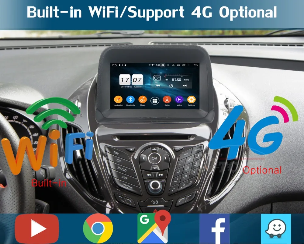 8" IPS 1920*1080 8 Core 4G RAM+64G ROM Android 9.0 Car DVD Player For Ford Tourneo Courier DSP Radio GPS