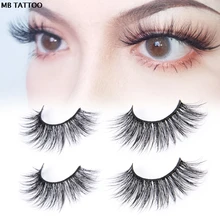MB Tattoo, 2 пары, норковые ресницы для наращивания, натуральные длинные накладные ресницы, ручная работа, полная полоса, 3D, накладные ресницы для макияжа
