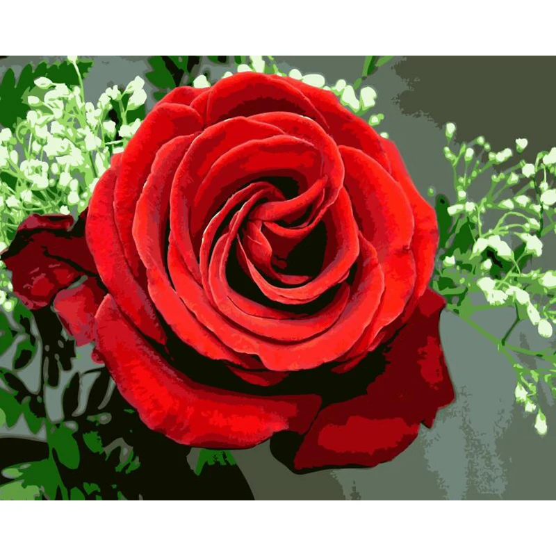 

Red Roses Flower DIY Digital Painting By Number Modern Wall Art Canvas Painting Christmas Unique Gift Room Decor 40x50cm