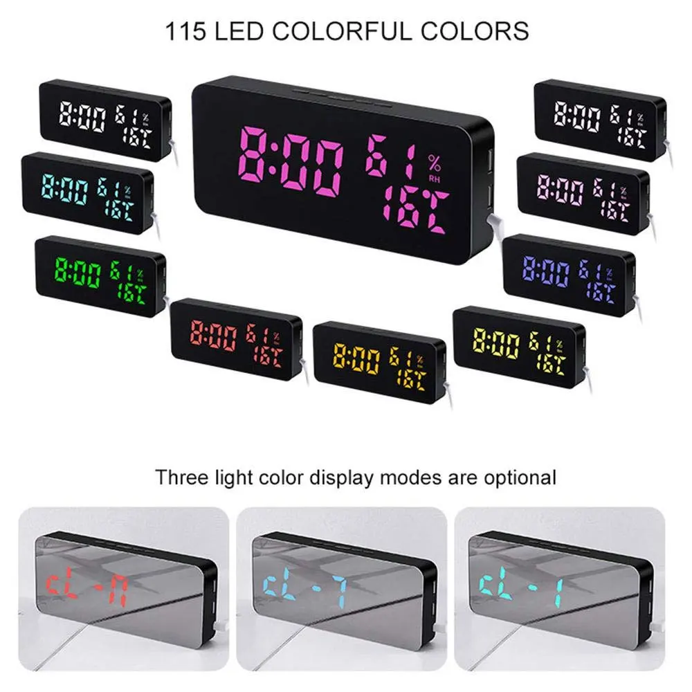 

1Set Digital Alarm Clock, Mirror LED Digital Desk Clock With Time Temperature, Adjustable Brightness