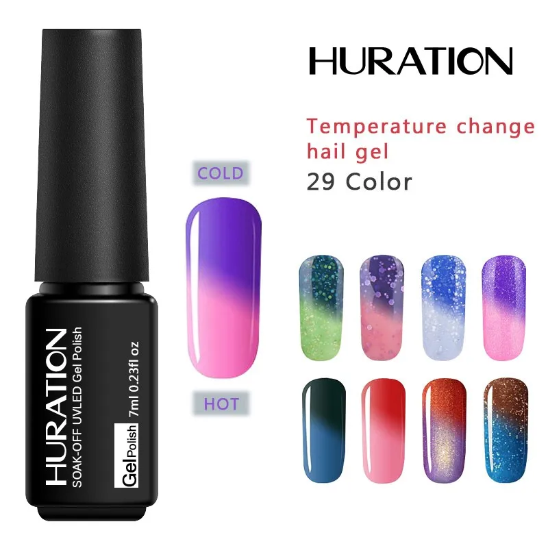 

Huration 1Pcs Temperature Change Color Soak Off LED UV Gel Nail Polish Poly Gel Lacquer Nail Art Semi Permanent Chameleon Nails