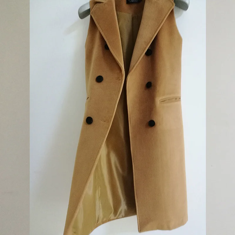 Women Autumn Spring Wool Blend Vest Waistcoat Lady Office Wear Long Waistcoat Women Coat Casual Sleeveless Vest Jacket Plus Size