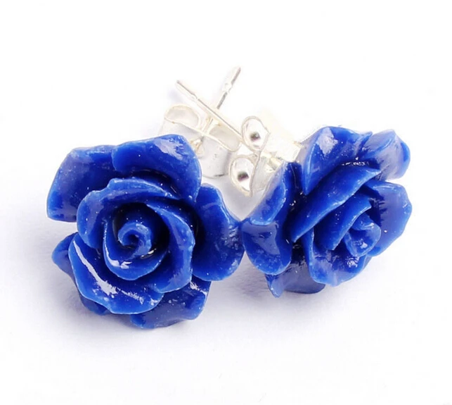 

Hot selling>>>Free shipping Pair Women Girl Lady Cute Lovely Blue Resin Rose Flower Earring Stud -Bride jewelry free shipping