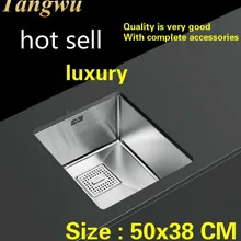 Горячая роскошь на продажу труба кухня ручная раковина одинарная мойка сделать блюда 304 пищевой нержавеющей стали 50x38 см