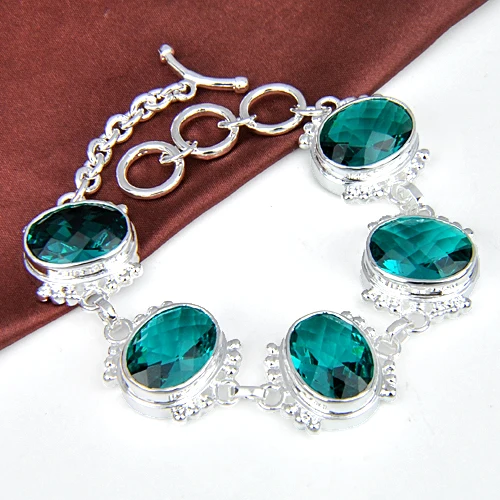 Promotion Luckyshine Fire Superb Square Shiny Fire Green Quartz Gems Chain Bracelets Russia Australia Bracelets Bangles