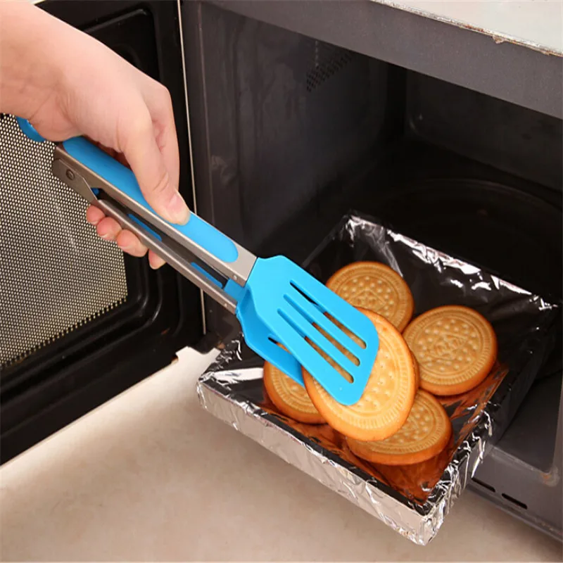 

1pcs Colorful BBQ Tongs Silicone Cover Handle Kitchen Tongs Lock Design Barbecue Clip Clamp Stainless Steel Food Tongs