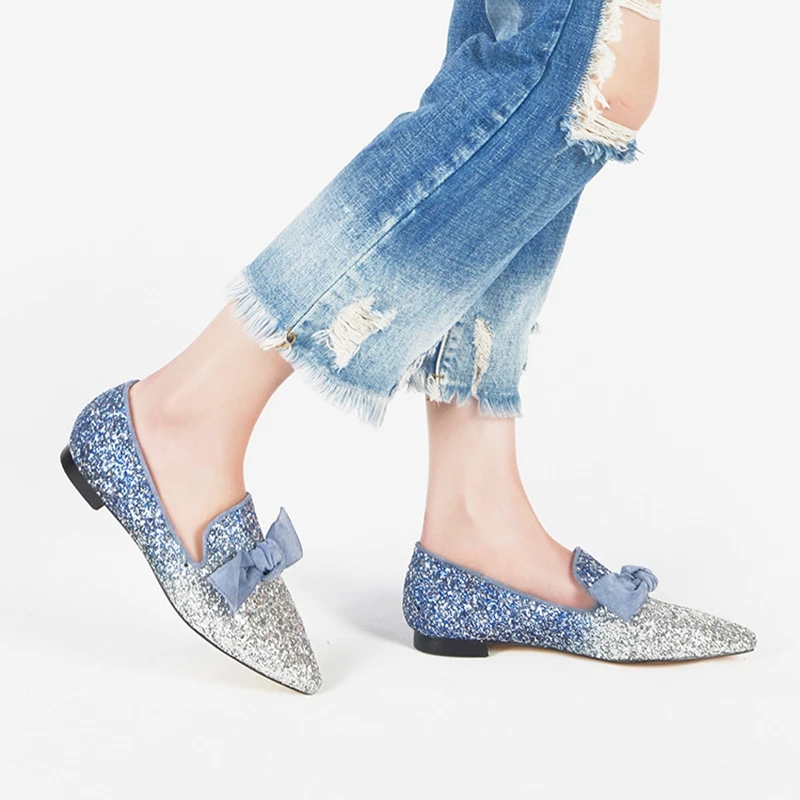 

2018 new pointed flat shoes women fashion matte sequined shoes banquet gradient women's shoes.