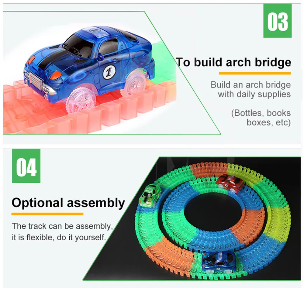 Волшебный трек смешной светодиодная осветительная дорожка автомобиль игрушки DIY трек аксессуары Подарки Гибкая дорога Развивающие