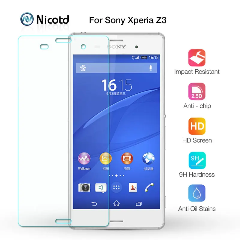 

Nicotd Tempered Glass For Sony Xperia Z3 Screen Protector 9H 2.5D Phone On Protective Glass For Xperia Z3 D6633 D6643 glass Film