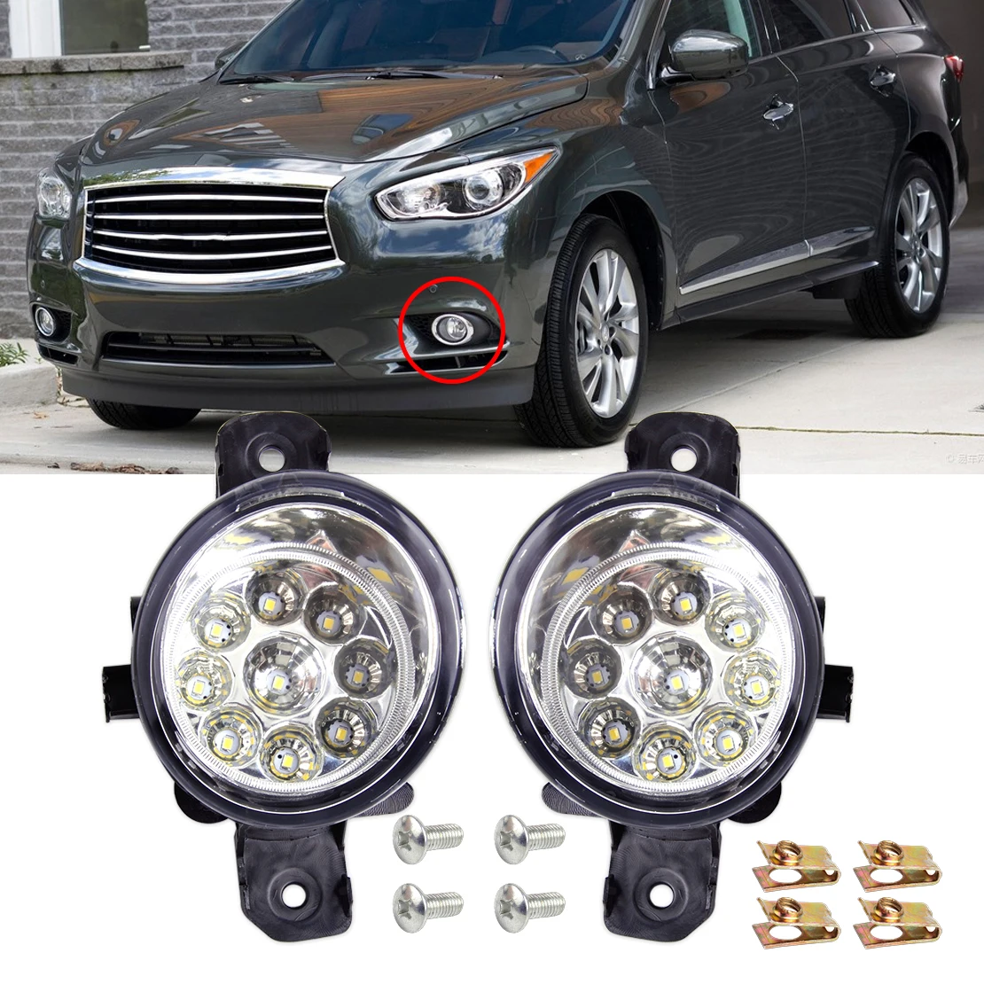 

beler 2Pcs 9 LED Front Fog Light Lamp DRL Daytime Running Driving Lights for Infiniti G37 JX35 Nissan Altima Maxima Maxima Rogue
