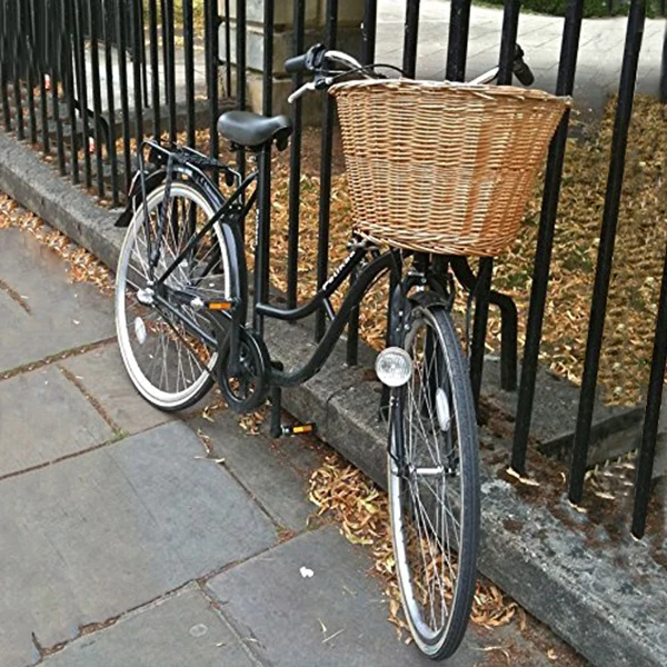 Bicycle Front Basket Retro, Handmade, Wicker Handlebar Pannier Cycling Carrying Holder Bike Basket Baggage Bag with Leather Str