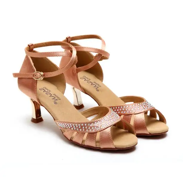Обувь для латинских танцев женская обувь для взрослых на высоком каблуке с мягкой нескользящей подошвой спортивная женская обувь на квадратном каблуке SASAN золотого цвета - Цвет: Light skin heel 55mm
