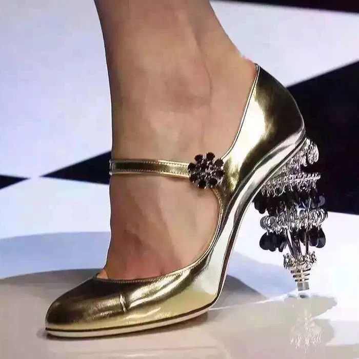

Palace Retro Hand Embroidered Crystal Strange Heel Shoes Mary Jane Shoes Crystal Light Decration Leather Sandals Shoes M008