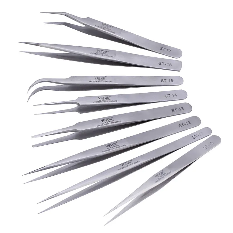 Precision Vetus Tweezers Pinzas Pinzetta Stainless Steel Curved