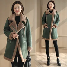 Женская зимняя куртка, зимние пальто из искусственной замши, кожаные куртки размера плюс, Свободное пальто средней длины, пальто из искусственной овечьей шерсти, S-XL