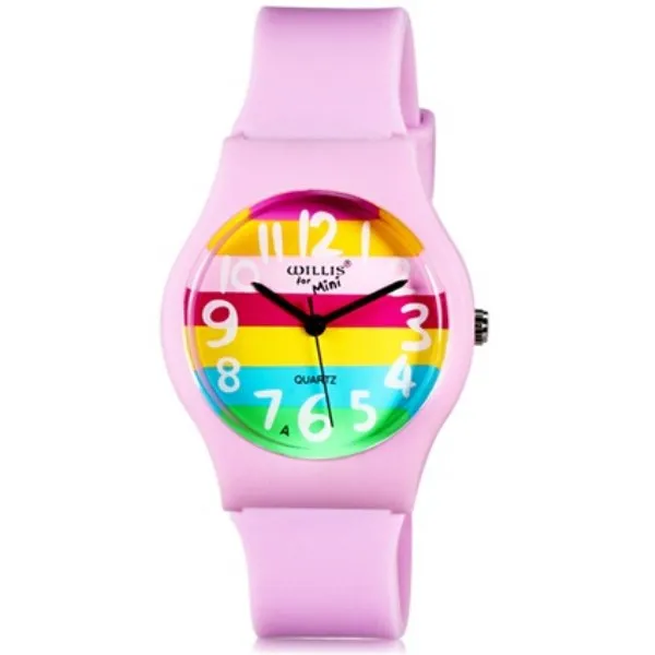 WILLIS бренд часы для женщин Радуга Дизайн Прекрасный Цвет Кварцевые часы ребенок жизнь водонепроницаемый спортивные наручные часы Relogio Feminino - Цвет: Розовый