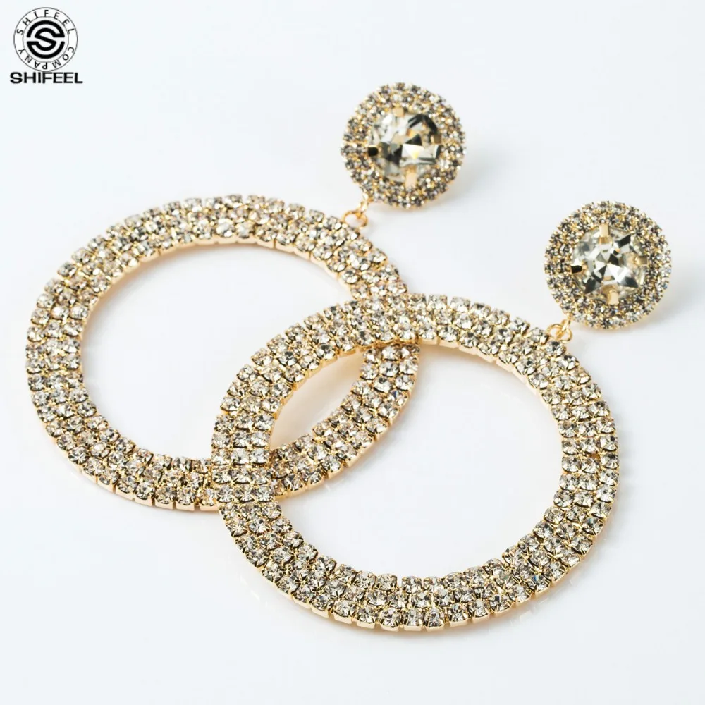 

SHIFEEL 2019 New Fashion Bohemian Retro Hyperbole Big Rhinestone Circle Drop Earrings INS style Geometric Simple Long Pendients