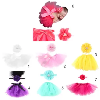 

Newborn Baby Girl Photo Prop Tutu petticoat Set Ruffled Bowknot Tulle petticoat Flower Hairband Party Costume Outfits 0-9 Month